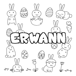 Coloriage prénom ERWANN - décor Paques