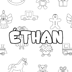 Coloriage prénom ÉTHAN - décor Jouets