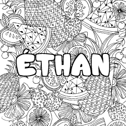 Coloriage prénom ÉTHAN - décor Mandala fruits