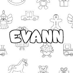 Coloriage prénom EVANN - décor Jouets