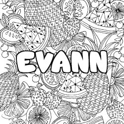 Coloriage prénom EVANN - décor Mandala fruits