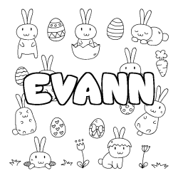 Coloriage prénom EVANN - décor Paques