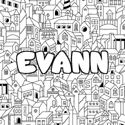 Coloriage prénom EVANN - décor Ville