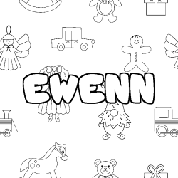 Coloriage prénom EWENN - décor Jouets