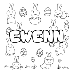 Coloriage prénom EWENN - décor Paques