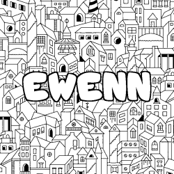 Coloriage prénom EWENN - décor Ville