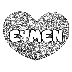 Coloriage prénom EYMEN - décor Mandala coeur