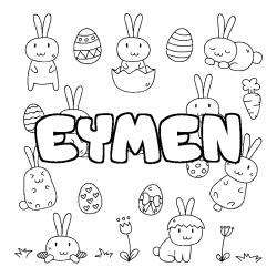 Coloriage prénom EYMEN - décor Paques