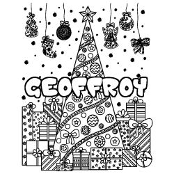 Coloriage prénom GEOFFROY - décor Sapin et Cadeaux