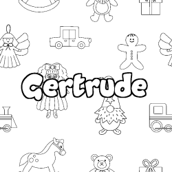 Coloriage prénom Gertrude - décor Jouets