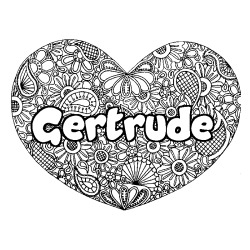 Coloriage prénom Gertrude - décor Mandala coeur