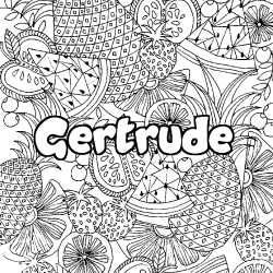 Coloriage prénom Gertrude - décor Mandala fruits