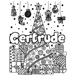 Coloriage prénom Gertrude - décor Sapin et Cadeaux