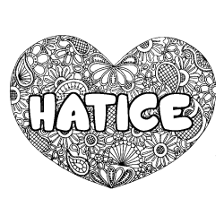 Coloriage prénom HATICE - décor Mandala coeur