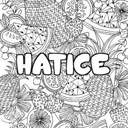 Coloriage prénom HATICE - décor Mandala fruits