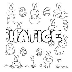 Coloriage prénom HATICE - décor Paques