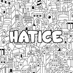 Coloriage prénom HATICE - décor Ville