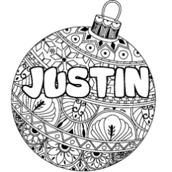 Coloriage prénom JUSTIN - décor Premier jour d'école - Sans Dépasser