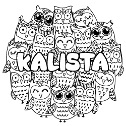 Coloriage prénom KALISTA - décor Chouettes