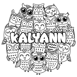 Coloriage prénom KALYANN - décor Chouettes