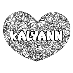 Coloriage prénom KALYANN - décor Mandala coeur