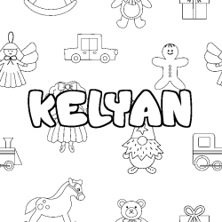 Coloriage prénom KELYAN - décor Jouets