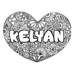 Coloriage prénom KELYAN - décor Mandala coeur