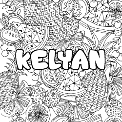 Coloriage prénom KELYAN - décor Mandala fruits