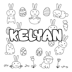 Coloriage prénom KELYAN - décor Paques