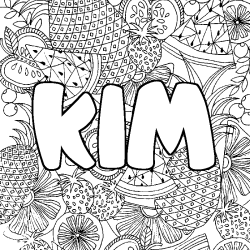 Coloriage prénom KIM - décor Mandala fruits