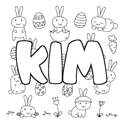 Coloriage prénom KIM - décor Paques