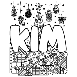 Coloriage KIM - d&eacute;cor Sapin et Cadeaux