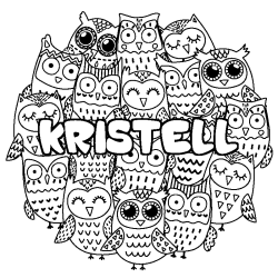 Coloriage prénom KRISTELL - décor Chouettes