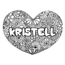 Coloriage prénom KRISTELL - décor Mandala coeur