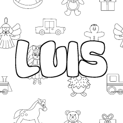 Coloriage prénom LUIS - décor Jouets