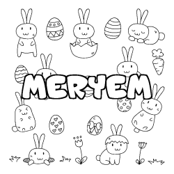 Coloriage prénom MERYEM - décor Paques