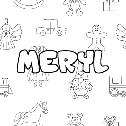 Coloriage prénom MERYL - décor Jouets