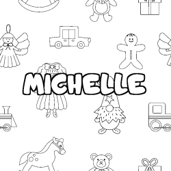 Coloriage prénom MICHELLE - décor Jouets