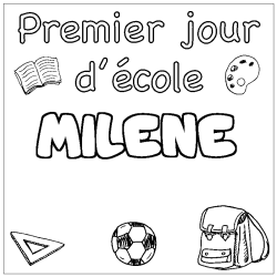 Coloriage MILENE - d&eacute;cor Premier jour d'&eacute;cole