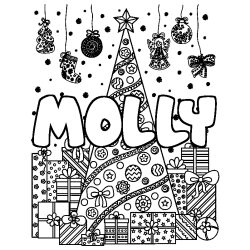 Coloriage MOLLY - d&eacute;cor Sapin et Cadeaux