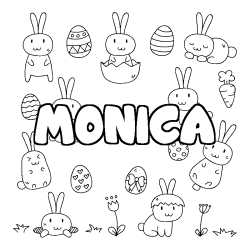 Coloriage prénom MONICA - décor Paques