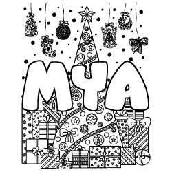 Coloriage MYA - d&eacute;cor Sapin et Cadeaux