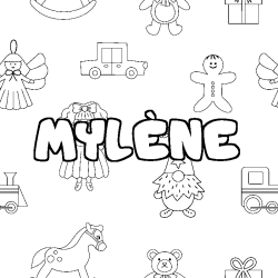 Coloriage prénom MYLÈNE - décor Jouets