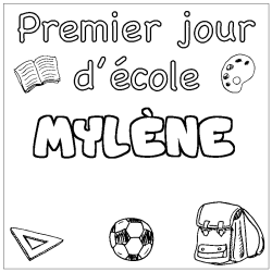 Coloriage prénom MYLÈNE - décor Premier jour d'école