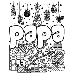 Coloriage prénom papa - décor Sapin et Cadeaux