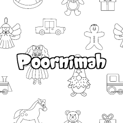 Coloriage prénom Poornimah - décor Jouets