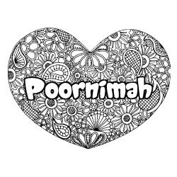 Coloriage prénom Poornimah - décor Mandala coeur