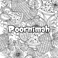 Coloriage prénom Poornimah - décor Mandala fruits