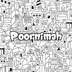 Coloriage prénom Poornimah - décor Ville