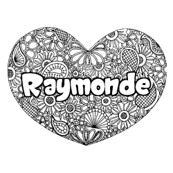 Coloriage prénom Raymonde - décor Mandala coeur